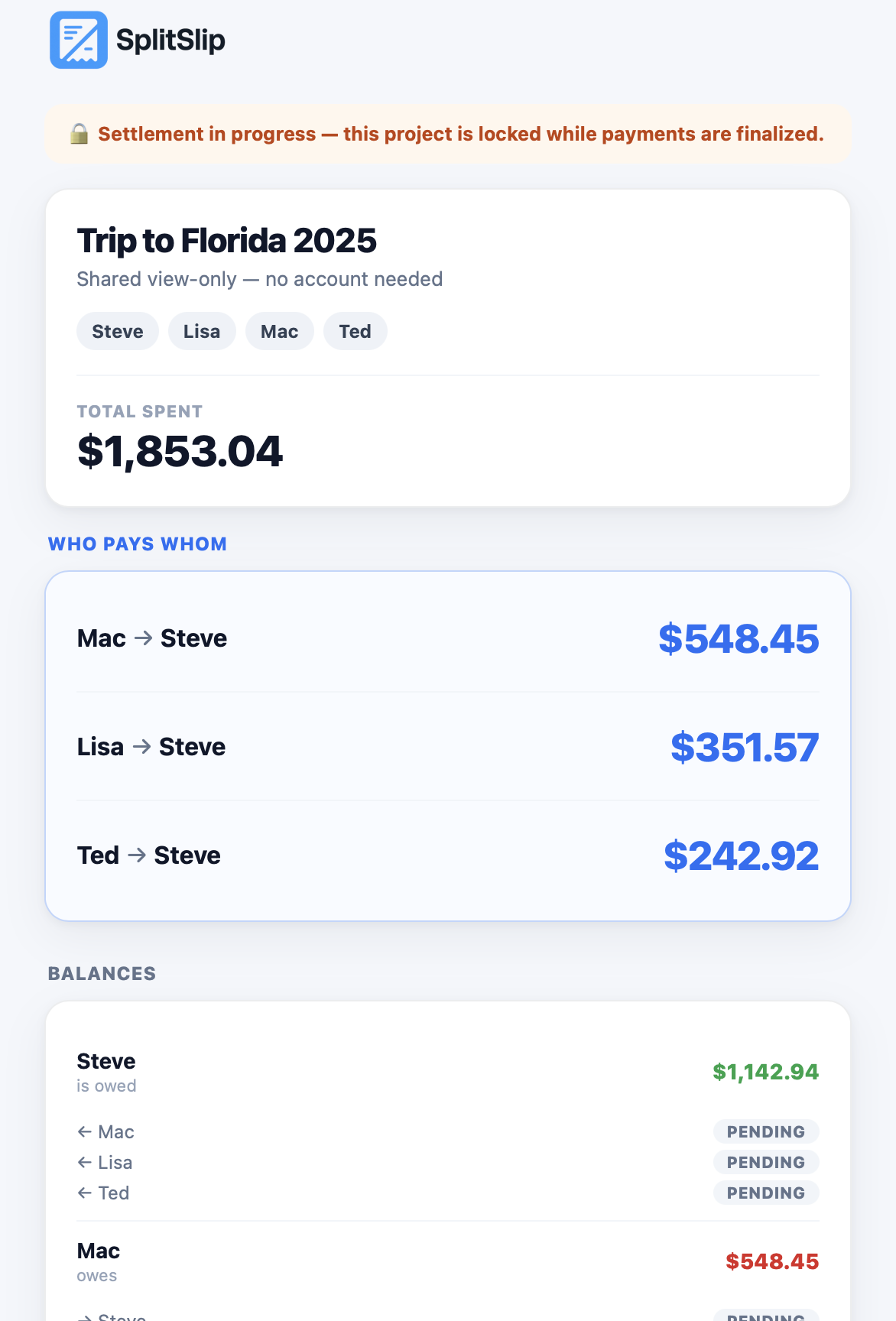 Locked project with pending payments